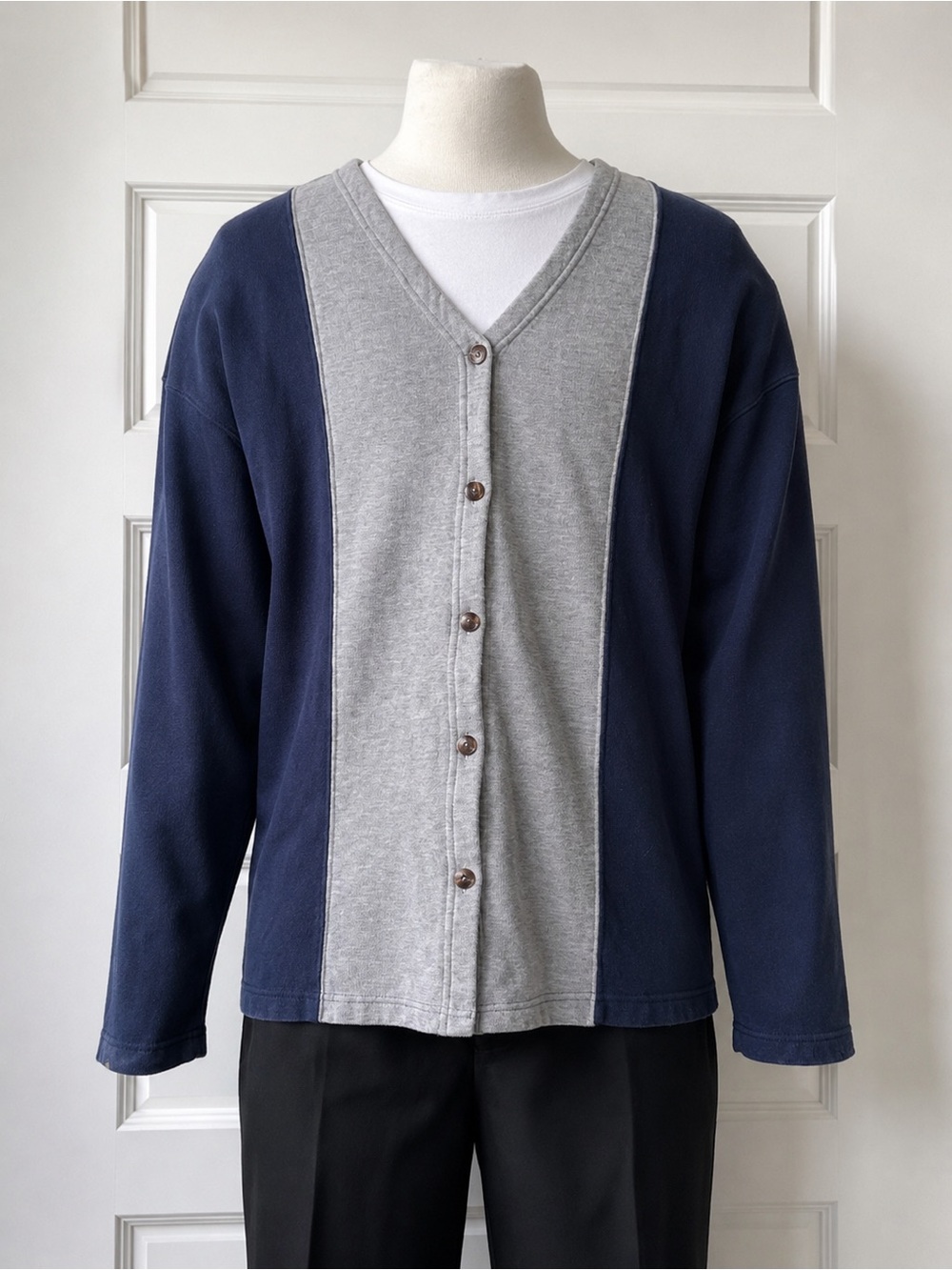 Vintage 1980s–90s Pacer Colorblock Cardigan Sweatshirt Medium Navy Gray